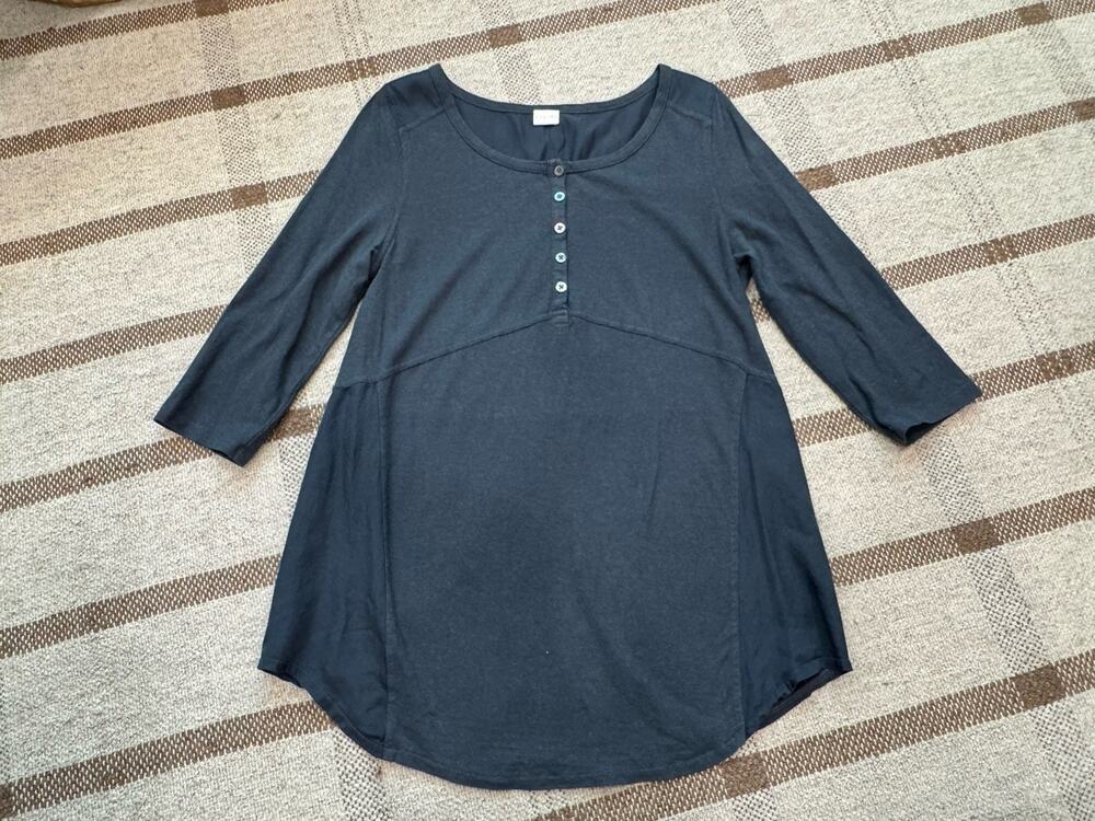 Poetry Scoop Neck Hemp Cotton 3/4 Sleeve Shirt Prussian Blue 10 Medium Lagenlook